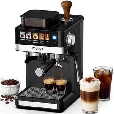 Mooye Espresso Machine with Grinder,20Bar Compact Espresso Maker with Steam Milk Frother,Coffee Maker for Home - Cappuccino Latte & Cold Brew Iced Coffee Maker & Americano, Gift for Women or Men