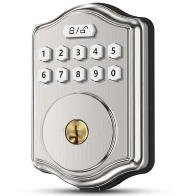 Keyless Entry Door Lock with Code, Voice Guidance Electronic Keypad Deadbolt Smart Locks for Front Door, Easy to Install, Anti-Peeping Password, Auto Lock, Satin Nickel