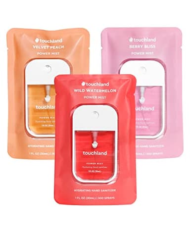 Touchland Hydrating Hand Sanitizer Spray, JUICY Trio Set (Watermelon, Peach, Berry), 1 FL. OZ. Travel Size Power Mist Sprays (Set of 3)
