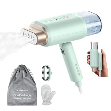 Newbealer Professional Business Travel Steamer, 1200W High-Power Dual Voltage (100-240V), Fast 20s Heat Up for Clothes Horizontal Vertical Steaming, Foldable & Solid 1.72 lbs, 180ml (Green)