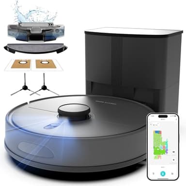 eitton Self-Emptying Robot Vacuum and Mop, 6000Pa Powerful Suction, 90-Day Hands-Free,LiDAR Navigation, Smart Mapping, App & Alexa Control, Robotic Vacuum for Pet Hair, Carpets and Hard Floors