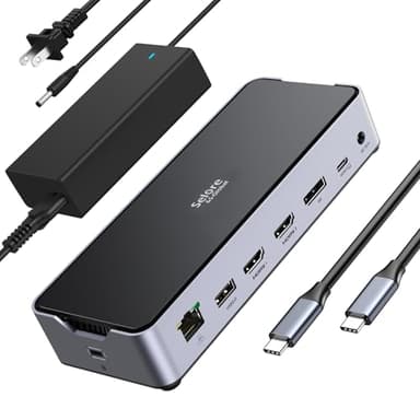 USB C Docking Station 3 Monitors Laptop Dock Dual Monitor with 2 HDMI DisplayPort 4K@144Hz,USB A 2.0/3.0,USB C 3.1 10Gbps&30W Output,Ethernet,microSD&SD,Audio&Mic,150W DC Power for Dell/Lenovo/HP