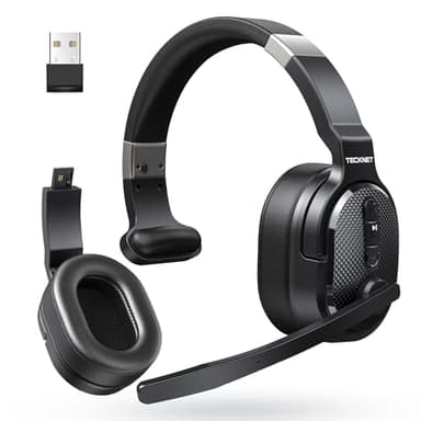 TECKNET Bluetooth Trucker Headset, Single and Dual Ear Wireless Headset with Mic for Work Noise Cancelling, 50Hrs 3 EQ Music Modes Trucker Bluetooth Headphones for PC, Drivers, Office, Call Center
