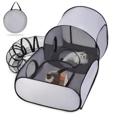Tailtastic Pet Playpen with Surround Tunnel, Outdoor/Indoor Cat Playpen with Breathable Soft Sides，Tailtastic Cat Enclosure Tent for Small Animals, Portable Tent with Carry Bag (Medium)