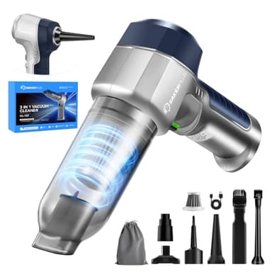 SakerPlus Mini Vacuum Cleaner, 3 in 1 Car Vacuum Cleaner High Power, 15000PA Powerful Suction, Air Duster, 7500mAh, Dual Filter,Adjustable Small Vaccum Portable Cordless for Cars,Desktop - Deep Blue