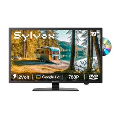 SYLVOX 12 Volt TV, 19" Smart RV TV with Built-in DVD Player, Google OS Voice Remote ATSC NTSC HDMI USB, AC/DC Powered, 12V Television for RV Camper Van Vehicle(Trailer Series)