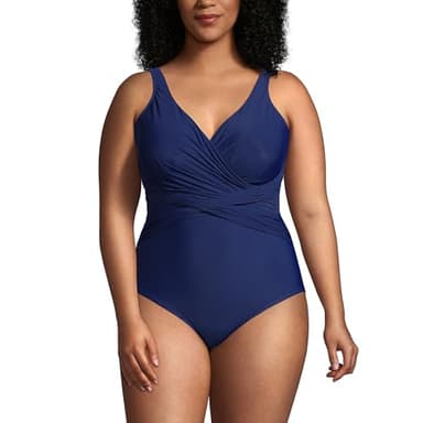 Lands' End Womens Slender Suit Wrap One Piece Swimsuit Deep Sea Navy Plus 20w