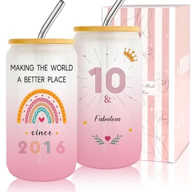 Unipinkart 10 Year Old Girl Birthday Gifts, Gifts for 10 Year Old Girls Trendy 10th Birthday Gifts for Girls Happy 10th Birthday Cups With Lids and Straws Gift Ideas Cool Presents for Teen Girls-1pc
