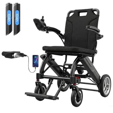 30 Miles & 33 Lbs Electric Wheelchair for Adults, Ultra-Lightweight Folding Motorized Wheelchair, Dual Removable 10Ah Batteries, Portable Power Wheelchairs for Seniors (Black, 2 * 10Ah)