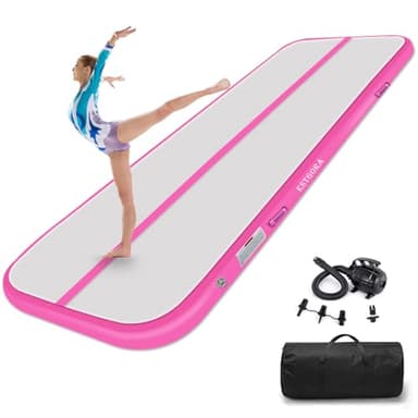 Estgora Gymnastics Mat For Tumbling 10ft Tumble Track 4 Inch Thick Inflatable Gymnastic Training Equipment For kids At Home Gym Cheerleading with Electric Pump