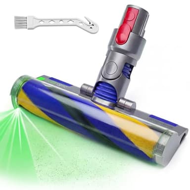 LED Fluffy Soft Roller Cleaner Head Replacement for Dy-son V7 V8 V11 Animal V15 Detect V10 Cyclone Vacuum, Upgrade Green Light Dust Detect Anti-Tangle Quick Release Brush Attachments Parts