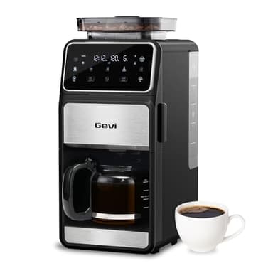 Gevi Grind & Brew Coffee Maker 10 Cup, Built-In Burr Grinder Drip Coffee Machine, Programmable Touch Screen, 4-Hour Warm Plate, Permanent Filter & Glass Carafe