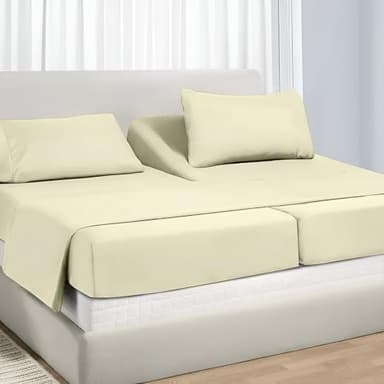 NON Sticky cotton Adjustable Split King Sheet Set for Sleep Number Beds, Premium 100% Long Staple Cotton Bedding, Two Twin XL 39" X 80" Fitted Sheets Fits Up to 18" Deep Mattress, Ivory Solid