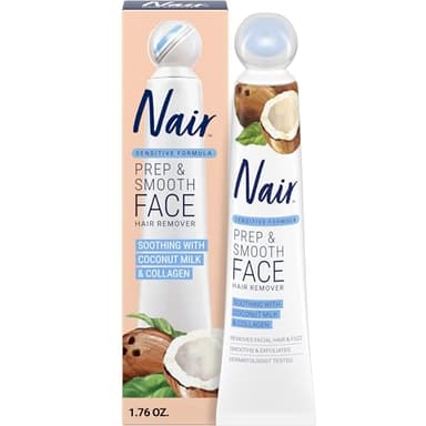 NAIR Exfoliating Facial Hair Removal Cream for Women - Smooth Skin Solution with Collagen for Sensitive Skincare