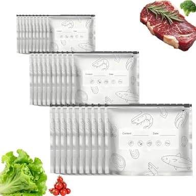 30Pcs Reusable Aluminum Foil Sealable Storage Bags, Thicken Stand Up Foil Sealable Bags with Label and Zip Lock, Aluminum Foil Bags for Food, Vegetable Fruit Meat (10*S+10*M+10*L)(Zipper)