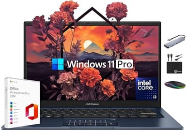 ASUS Vivobook Laptop 2025 Ultra Portable Business Computer, 14" FHD Display, 24GB RAM, 1TB Storage (512GB SSD + 500GB Ext), 6-Core Intel i3-1315U, MarxsolAccessory, Win 11 Pro, Lifetime Office 2024