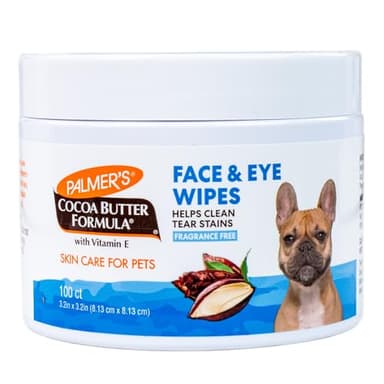 Palmer’s for Pets Face and Eye Dog Wipes with Cocoa Butter, Gentle Tear Stain and Facial Cleaning Wipes for Sensitive Areas and Daily Grooming Care, Unscented, 100 Count