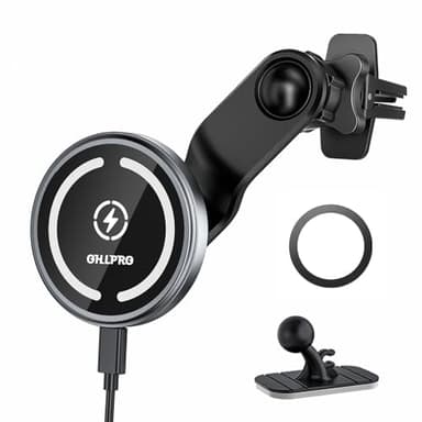 OHLPRO Compatible with MagSafe Car Mount for iPhone 16, Magnetic Wireless Car Charger with Extended Arm, Never Block Vents for iPhone 15/14/13/12 Serie, 15W Fast Charging Mag Safe Phone Holder, Grey