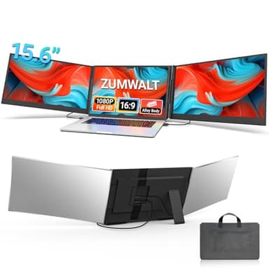 15.6" Laptop Screen Extender, 1080P FHD Triple Portable Monitor for Laptops, Ultra-Slim Travel Dual Monitor Fit for 13-17.3" Laptops, USB-C Plug&Play Extended Screen Compatible with Win/Mac/Android