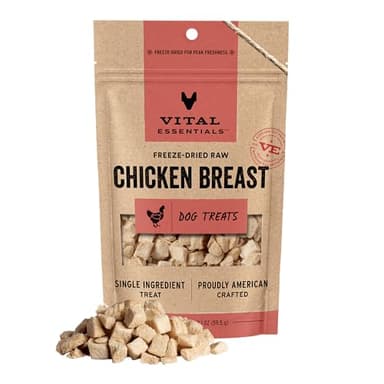 Vital Essentials Freeze Dried Dog Treats | Chicken Breast, Single Ingredient | Premium Quality | Grain Free Training Treats for Dogs, 2.1 oz Bag