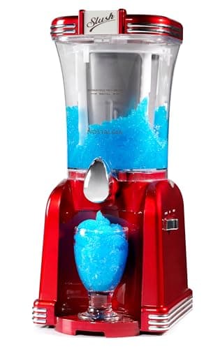 Nostalgia Frozen Drink Maker and Margarita Machine for Home - 32-Ounce Slushy Maker with Stainless Steel Flow Spout - Easy to Clean and Double Insulated - Retro Red