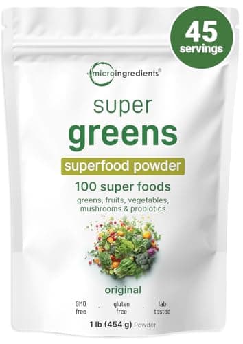 Micro Ingredients Super Greens Powder, 1lb | 100 Superfood Blend with Daily Greens, Probiotics, Fruits, Vegetables & Mushrooms | Source of Vegan Protein & Enzymes | Non-GMO, Gluten-Free, No Additives