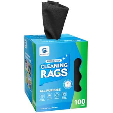 GLIMGLINT Black Microfiber Cleaning Cloth, 100 Pack Cleaning Rags, Lint-Free, Ultra Absorbent Reusable Paper Towels for Home, Kitchen, Car, Garage or Shop, Dish Rags, 11" x 9"