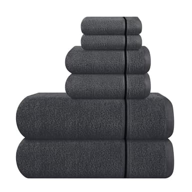 MyOwn Ultra Soft 6 Pack Cotton Towel Set, Contains 2 Bath Towels 28x55 inch, 2 Hand Towels 16x24 inch & 2 Wash Coths 12x12 inch, Ideal Everyday use, Compact & Lightweight - Charcoal Grey