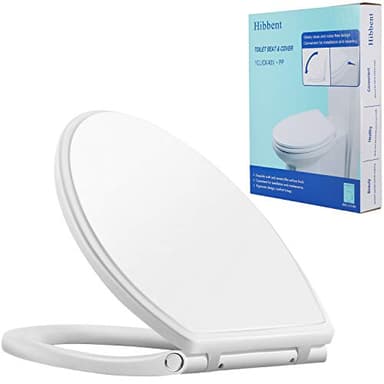 Hibbent Premium Elongated Toilet Seat, with Quiet and Slow Close Seat and Cover, One-Click to Quick Release, Easy Installation Non-Slip Seat Bumpers, White Color