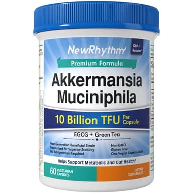 NewRhythm Akkermansia Muciniphila Probiotic, 10 Billion TFU, Pasteurized, Maximum Stability, Green Tea Leaf EGCG, GLP-1 Production, Metabolic Health, Gut, Immunity, for Women & Men, 60 Caps