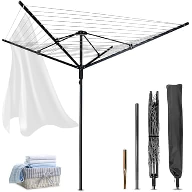 Outdoor Umbrella Drying Rack,Rotary Retractable Clothes Line,Outdoors Adjustable Height Drying Rack Clothing 12 Lines 4 Arms with 165 Feet Drying Space,Collapsible Clothes Drying Rack for Backyard