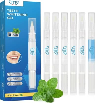 JTF Teeth Whitening Pen Kit: 35% Carbamide Peroxide Removes Stains from Coffee, Wine & Smoking, Safe for Sensitive Teeth & Gentle on Enamel - with 5 Whitening Pens and 1 Remineralization Gel, Mint