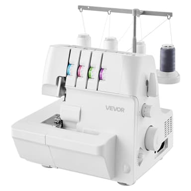 VEVOR Serger Overlock Sewing Machine, 1250 Stitches Per Minute, 2-3-4 Thread Capability, 0.7-2 Adjustable Differential Feed, with Free Arm and LED Light, Sewing Machine for Various Fabrics, White