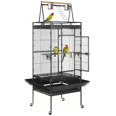ZENY 68-Inch Birdcage, Playtop Parrot Cage, Wrought Iron Bird Cage with Rolling Stand, Heavy-Duty Pet Bird House for Parrot Cockatiel Cockatoo Parakeet Macaw Finches, Black