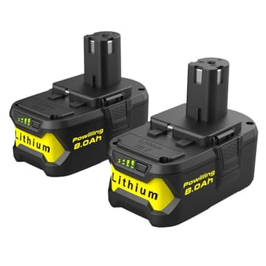 Powilling Upgraded 8.0Ah 2Packs P108 Replacement for Ryobi 18V Battery, 18 Volt Lithium ion Batteries for Ryobi One 18V Cordless Tools P108 P107 P105 P104 P103 P102