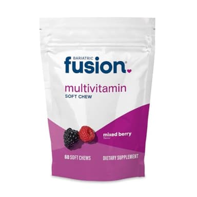 Bariatric Fusion Bariatric Multivitamin Soft Chew | Mixed Berry Fruit Flavor Chewy | Sugar Free Chewable Multivitamin Post Bariatric Surgery | Gastric Bypass and Sleeve | 60 Count | 1 Month Supply