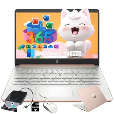 HP Flagship Everyday Laptop Computer - Win 11 Pro & AI-Powered 1-Y Office 365 • Intel Quad-Core(up to 3.4GHz) • Long Battery • 16G RAM • 128G UFS • w/256G SD Card & DVD Drive for Student & Business