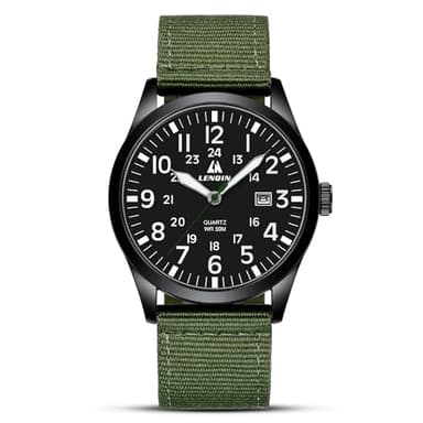 LN LENQIN Mens Watches Unisex Military Sport Nylon Strap Stylish Luminous Fashion Analog Quartz Watch for Men Waterproof Army Tactical Casual Wristwatch