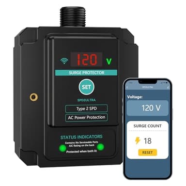 WiFi Whole House Surge Protector,108,000 Amps/Phase, 2820 Joules (Total), Thermally Protected Metal Oxide Varistors,Surge Times,Check Surge Times and Voltage by Smart Phone