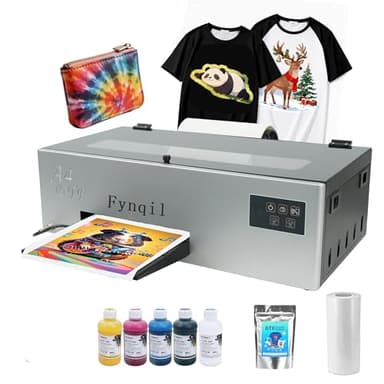 Fynqil A4 DTF Printer A4 L805 Transfer Printing Machine for DIY Print T-Shirts Apparel with White Ink Systems & Auto Cleaning Includes Software Film Hot melt Powder（Fastest-Delivery
