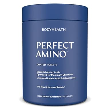 BodyHealth PerfectAmino (600 ct) Easy to Swallow Tablets, Essential Amino Acids Supplement with BCAAs, Vegan Protein for Pre/Post Workout & Muscle Recovery with Lysine, Tryptophan, Leucine, Methionine