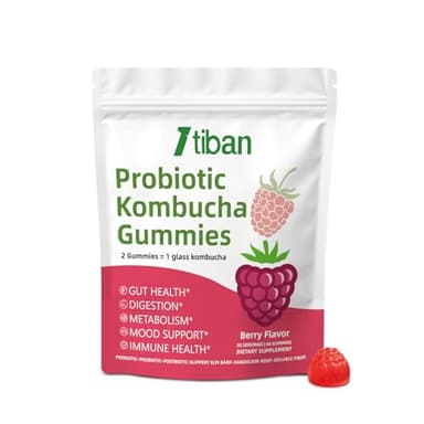 Itiban Probiotic Kombucha Gummy - Prebiotics, Probiotics, Postbiotics, Fiber Supplement, Slippery Elm for Bloating, Gut Health, Women and Men, 60ct