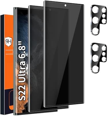 Arshek [2+2 Pack] Galaxy S22 Ultra Privacy Screen Protector, 9H Tempered Glass, Ultrasonic Fingerprint Support, 3D Curved, HD Clear Anti-Spy Film for Samsung S22 Ultra 5G Glass Screen Protector