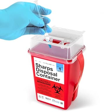 Sharps Containers for Home Use, Needle Disposal, Sharps Disposal, Small Biohazard Containers - 1 Quart