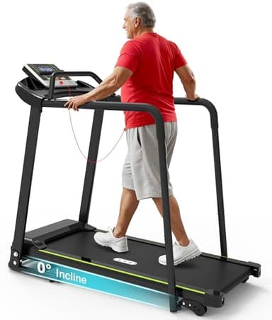 Redliro Walking Treadmill for Seniors with Long Handrails - 0.3 MPH Slow Start, 300 lb Capacity Recovery Foldable Treadmill for Home, 0–2% Incline Fully Flat, Auto Lubrication, Mother's Day