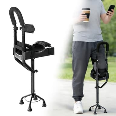 Hands Free Knee Crutch with Stable 4-Prong Base, Lightweight Aluminum,Left/Right Leg Support for Foot & Ankle Surgery Recovery,Not for Elderly or Balance-Impaired,Includes Bonus Spare Pad Set
