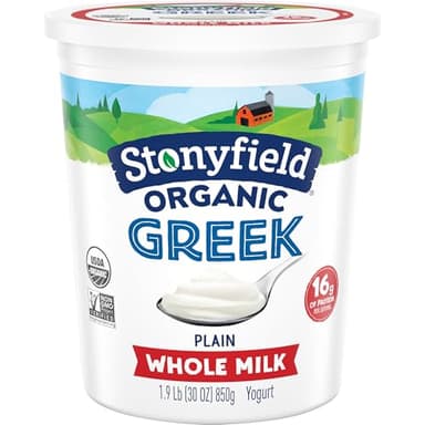 Stonyfield Organic Greek Whole Milk Yogurt, Plain, High in Protein (16g), Multiserving Snack & Cooking Substitute, 30 Oz
