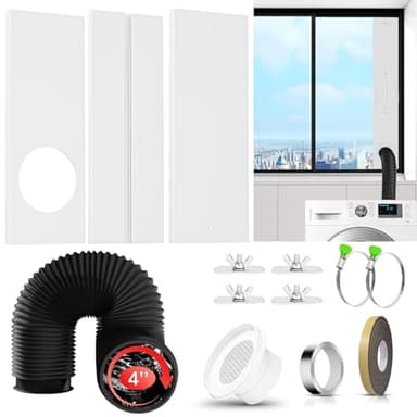 Phopich Dryer Vent Window Kit, 4 inch Adjustable Window Vent Kit with 6.6 Feet Aluminum Foil Hose for Exhaust Ventilation(Adjustable Up to 47 inches)