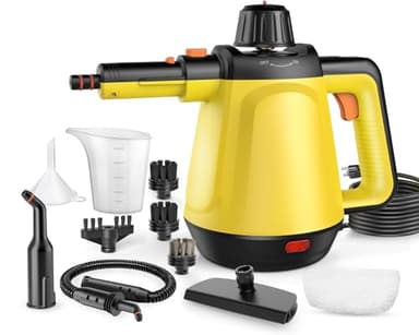1200W Handheld Steam Cleaner for Home, Powerful Natural Multi‑Surface Steam Cleaner with 10 Accessories, 13.5oz Pressurized Steamer for Deep Cleaning Tile, Grout, Shower, Bathroom,Kitchen,Car, Yellow