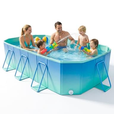 Foldable Pool, Non-Inflatable Large Swimming Pool for the Whole Family, Portable Above Ground Pool for Adults & Kids, Kiddie Pool for Backyard Garden Camping, 113"x70"x19", Easy Setup, Blue